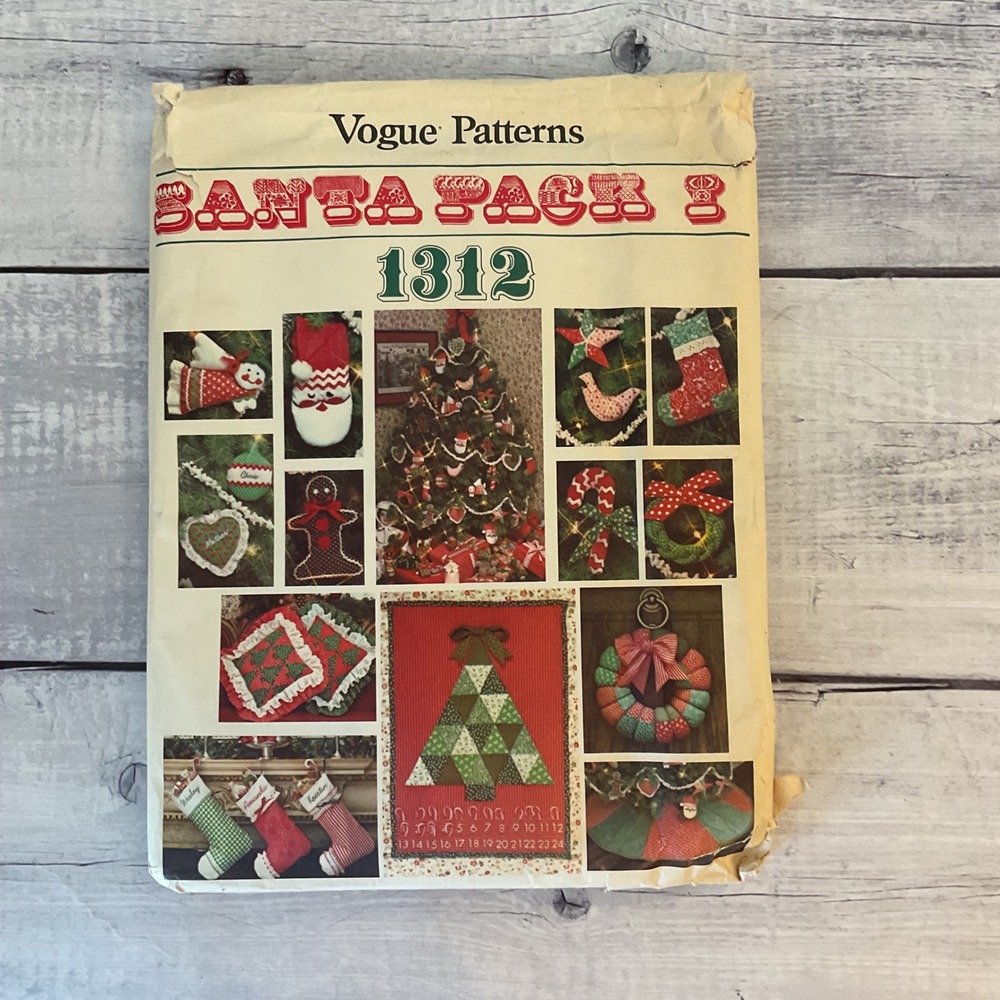 Vogue 1312 Sewing Pattern Christmas Santa Pack Calico Ornament Decor 1970s UNCUT